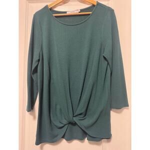 JUSTFAB Dark Green Knotted Front Top L